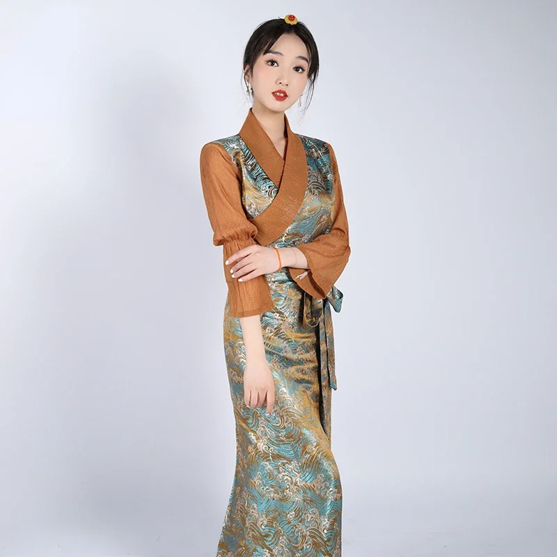 Summer Tibetan Dress Traditional Chinese Clothing for Women Vestido Oriental Vintage Clothes Show Travel Photography