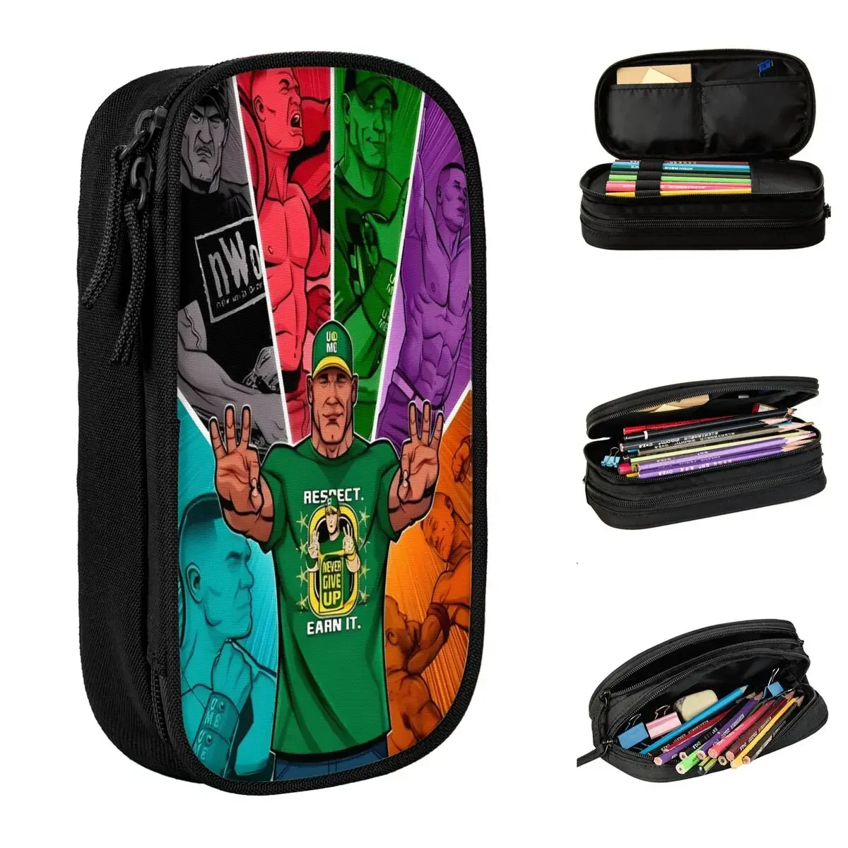 

John Cena Never Give Up Pen Box Double Layer Large Capacity Office Accessories Cool Wrestler Pen Case Perfect Gifts