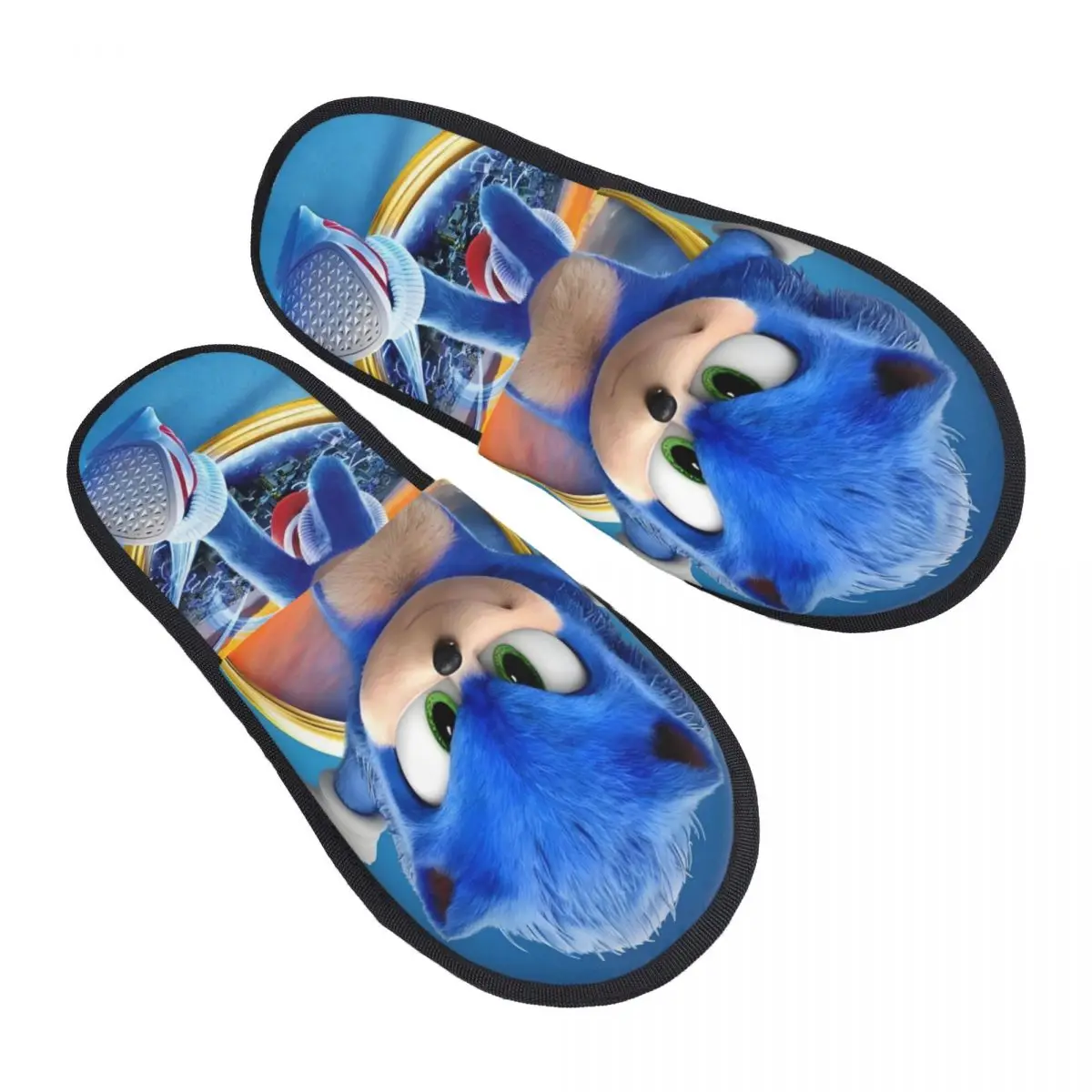 

Custom Print Women Soniced House Slippers Soft Warm Hedgehog Game Memory Foam Fluffy Slipper Indoor Outdoor Shoes