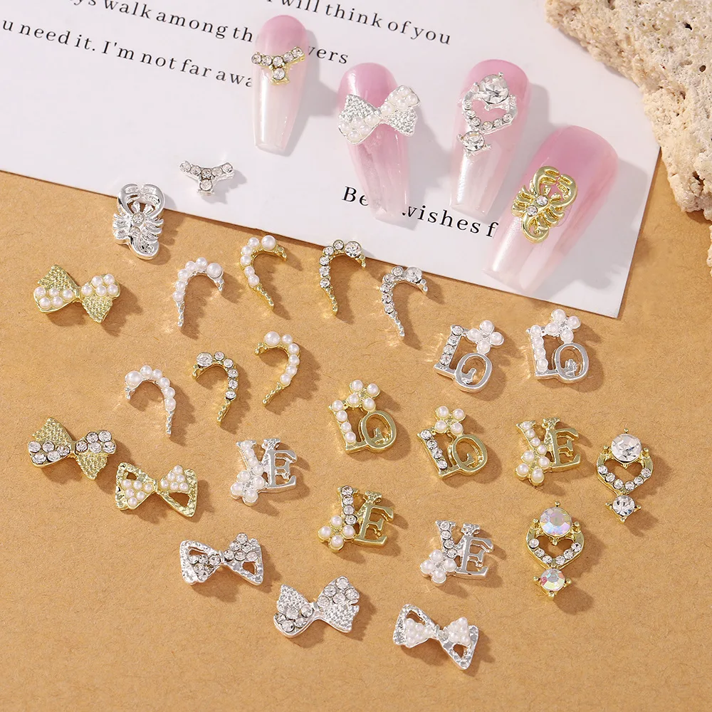 10Pcs Creative Love Nail Art Rhinestones with New Sparkling Alloy Professional nail charm accessories