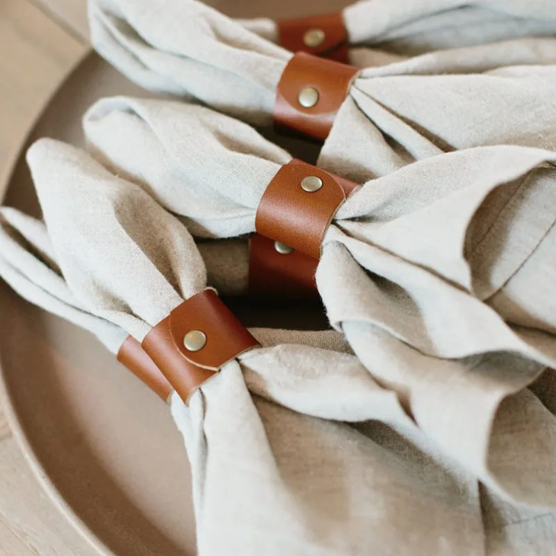 6/12/24PCS Napkin Rings Vintage Farmhouse Style Wedding Banquet Party Leather Napkin Ring