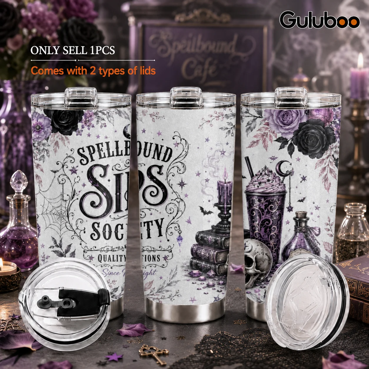 The Magical Witch Vacuum Flasks 20oz Stainless Steel Travel Mug with 2 Lids & Reusable Straw Vacuum Insulated Coffee Cup