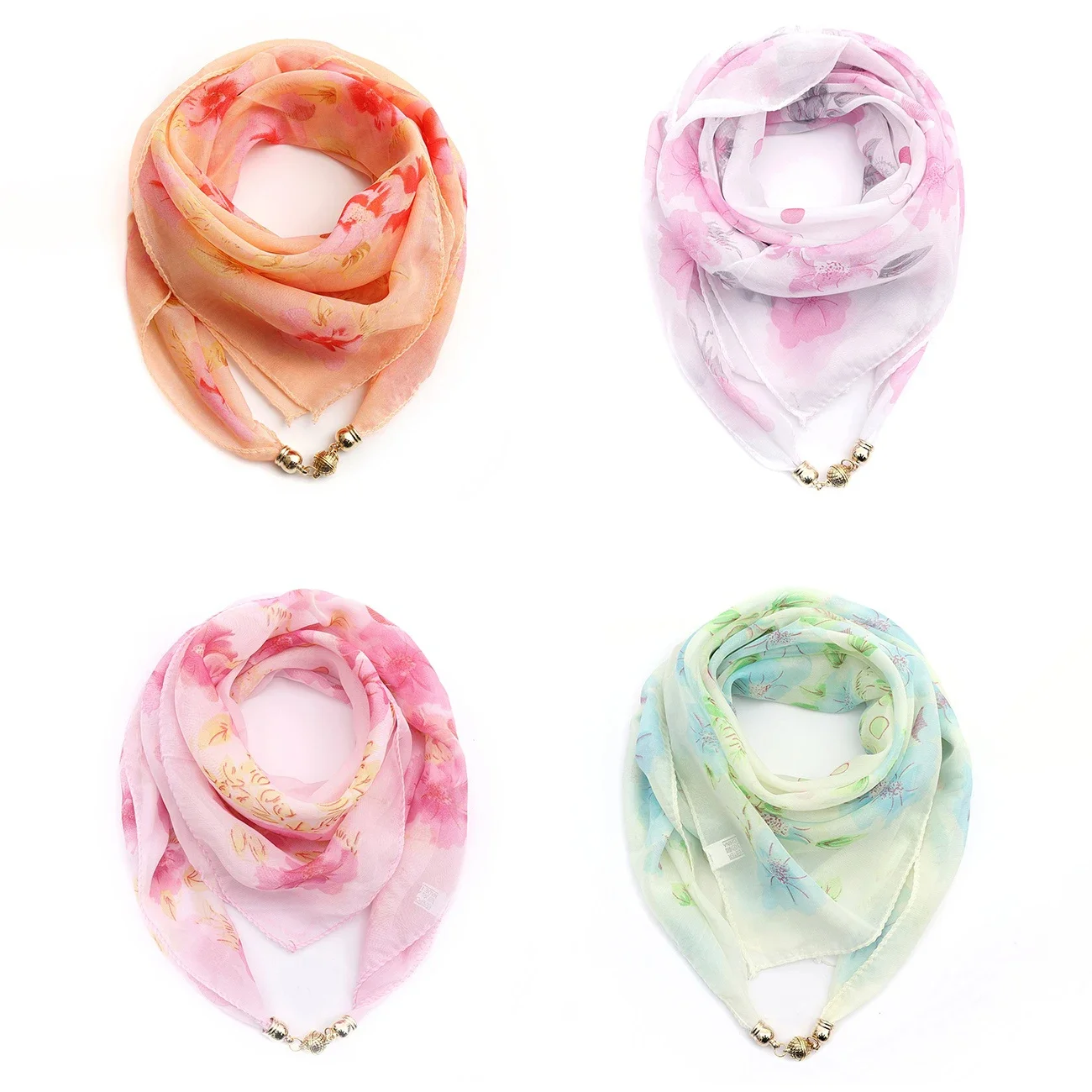 Magnet Buckle Silk Scarf Neckerchief Printing Scarves Women Skinny Headband Hand Wrist Bag Scarf Fashion Necklace Accessories