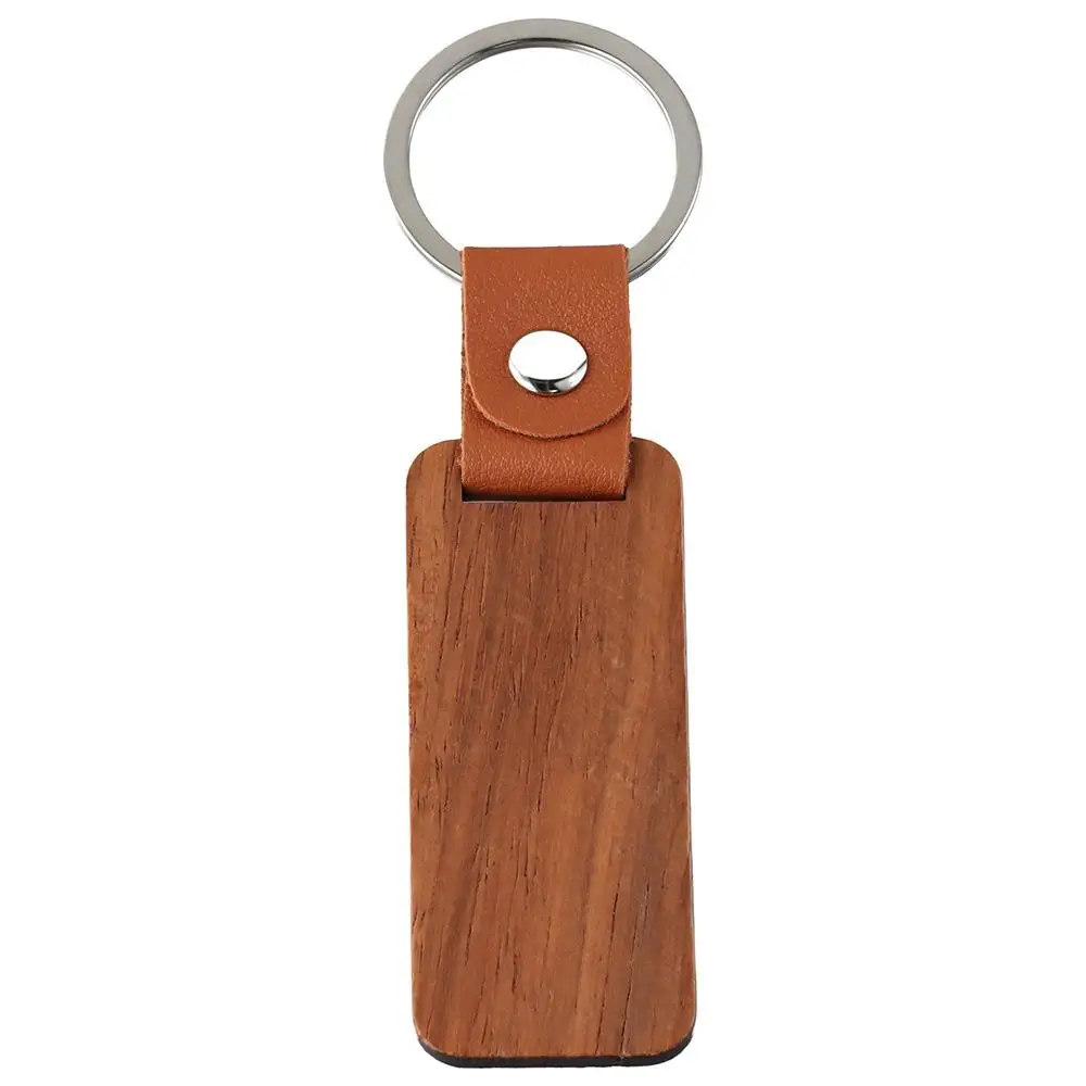 Walnut Wood Unfinished Wood Wooden Rectangle Wood Keychain Leather Leather Keychain DIY Engraving Gift