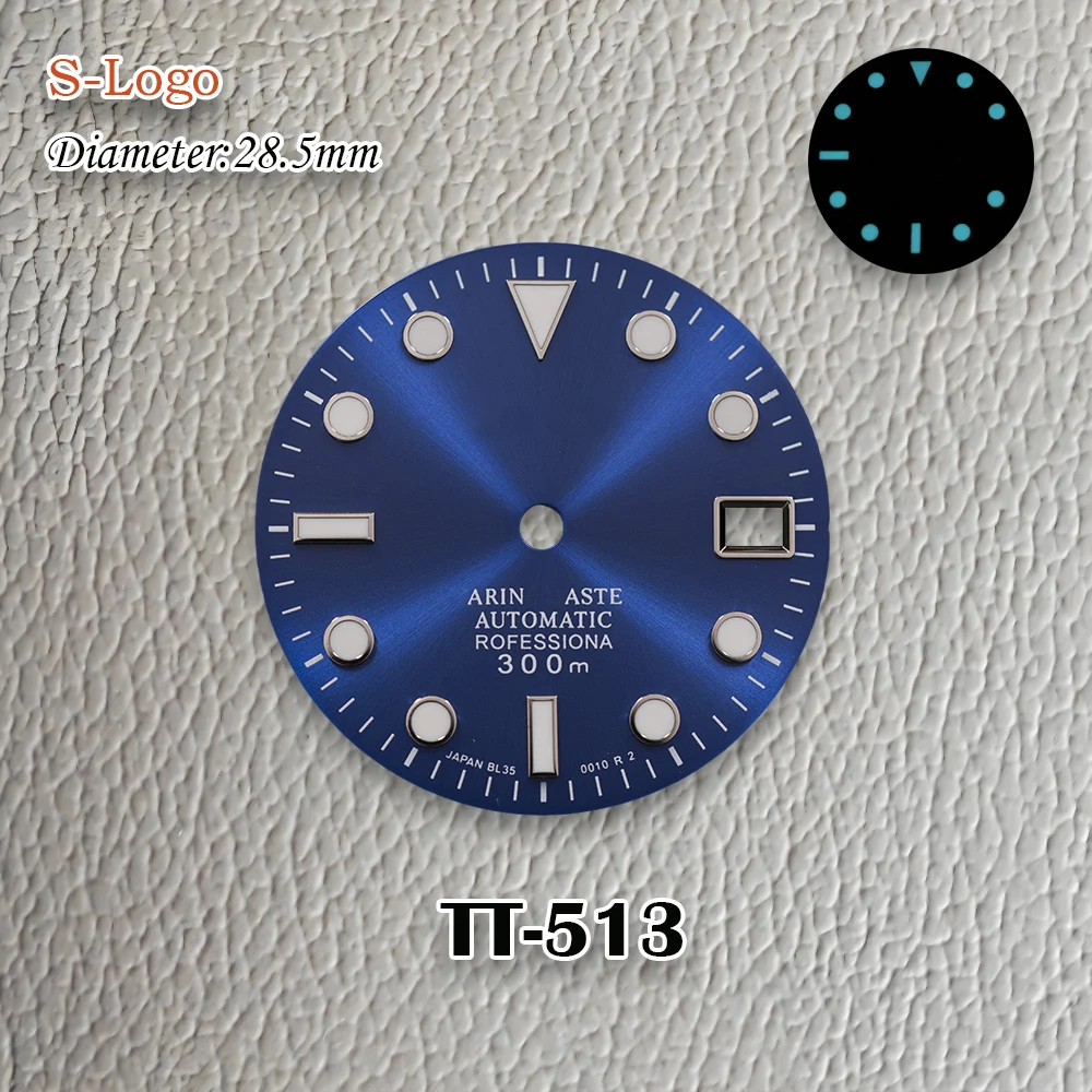 جديد 28.5 مللي متر S شعار NH35 البحرية الهاتفي مناسبة لحركة NH36 الجليد الأزرق جودة مضيئة ساعة حساسة تعديل الملحقات