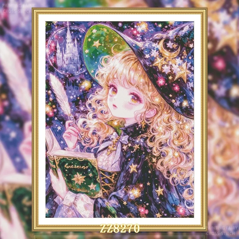 ZZ8270 - Little Witch 14CT 16CT 18CT Stamped Cross Stitch DIY Set Chinese Pattern Kit Needlework Embroidery 147Colors
