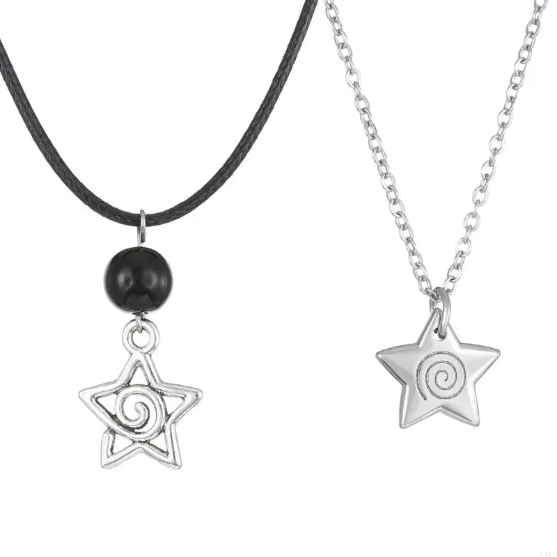 C1FE Gothic Star Pendant Necklace for Women Men Pentagrams Charm Choker Gift
