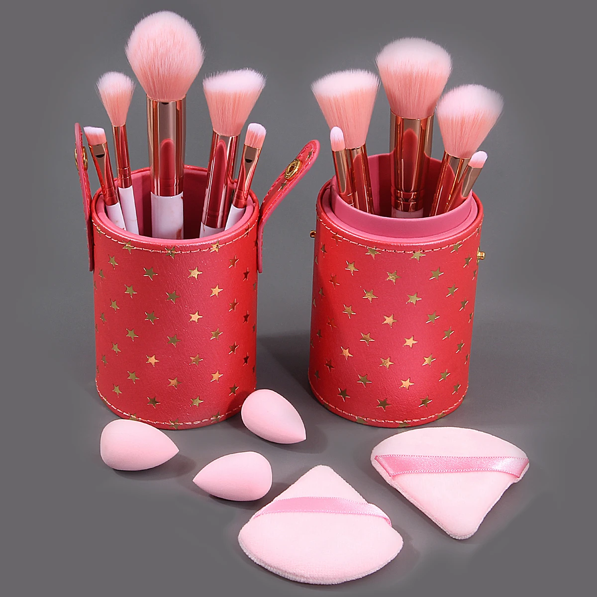 Ensemble de maquillage pour le visage multifonctionnel texturé de marbre, brosse + éponge de maquillage douce, œuf/poudre bouffante + seau de rangement portable, 16 pièces