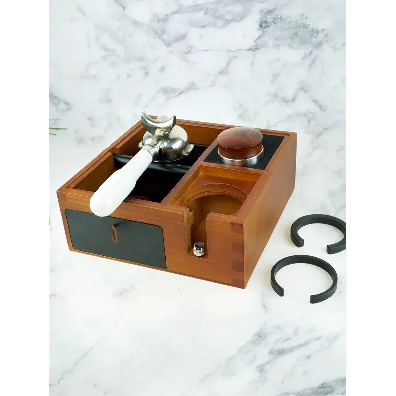 Solid wood multifunctional knocking box, bar slag box, espresso machine handle stand, powder hammer cloth powder storage holder