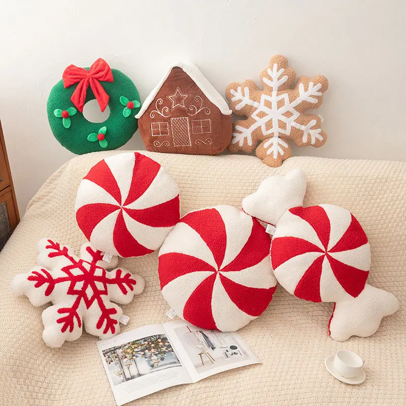 

Christmas Pillow Snowflake Candy Red Decorative Pillow Photography Props Living Room Sofa Cushion