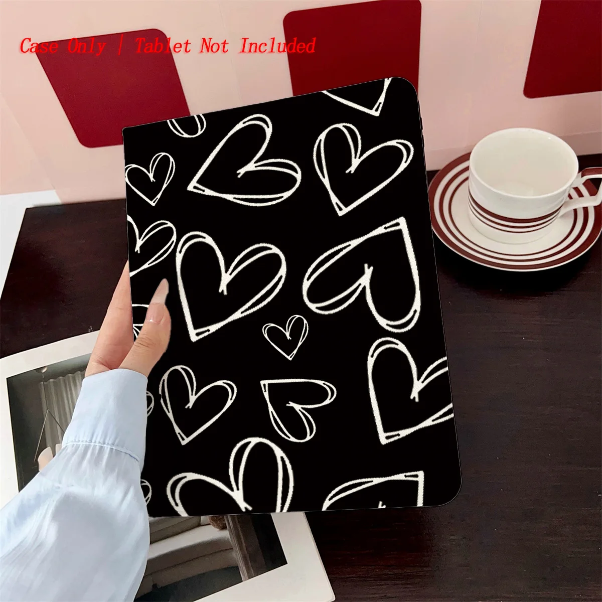 

Классический чехол для iPad White Love Hearts на черной основе для Air 4/5/6 10,9, 3-го поколения 9,7, защитный чехол от царапин