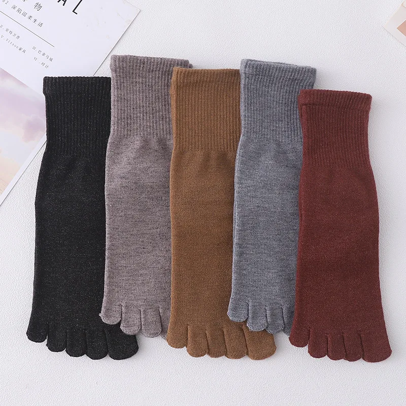 5 Pairs Winter Wool Toe Socks Women Compression Solid Sweat-Absorbing Elastic Endurable Breathable Keep Warm 5 Finger Socks Girl