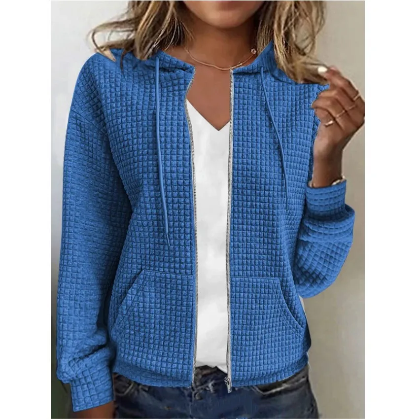 

2025 Spring Autumn Women's Hooded Sweatshirt Cardigan Zipper Coat Long Sleeve Solid Color Pocket Sports Casual Jacket
