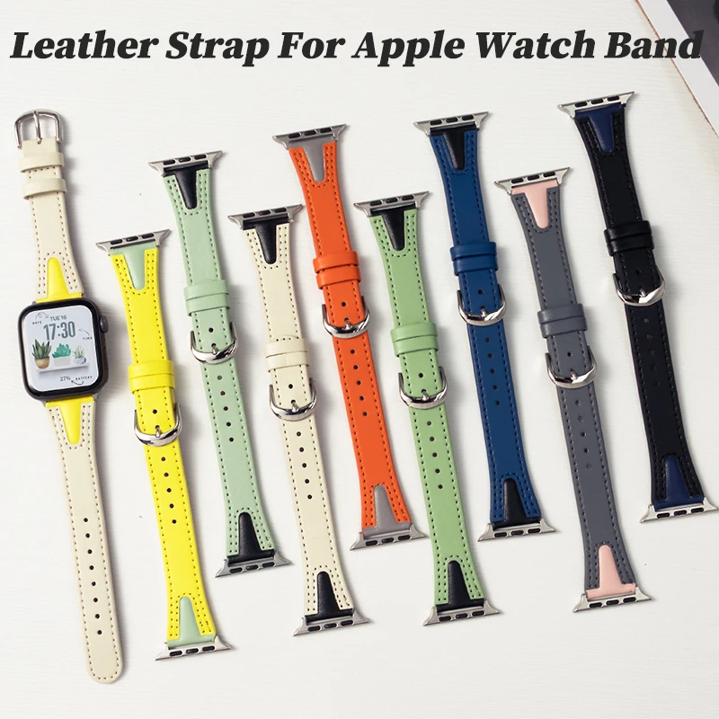 Schlankes Lederarmband für Apple Watch Band Ultra 3 49mm Serie 11 10 9 8 7 41mm 45mm 42/46mm Armband für iWatch SE 6 5 4 40mm/44mm