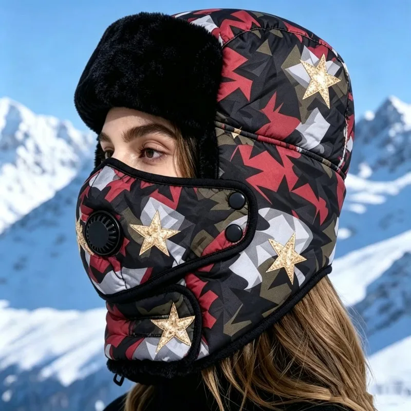 Outdoor Winter Cycling Windproof Warm Mask and Scarf Integrated Headgear Double Layer Thickened Hat for Electric Vehicle