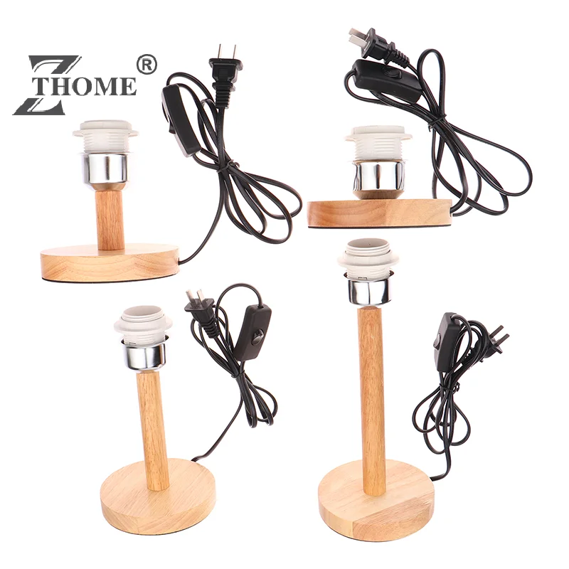 E27 Lamp Socket Circular Solid Wooden Base Holder With Cord On Off Switch For Table Lamp Bedside Lamp Holder For Home Lighting