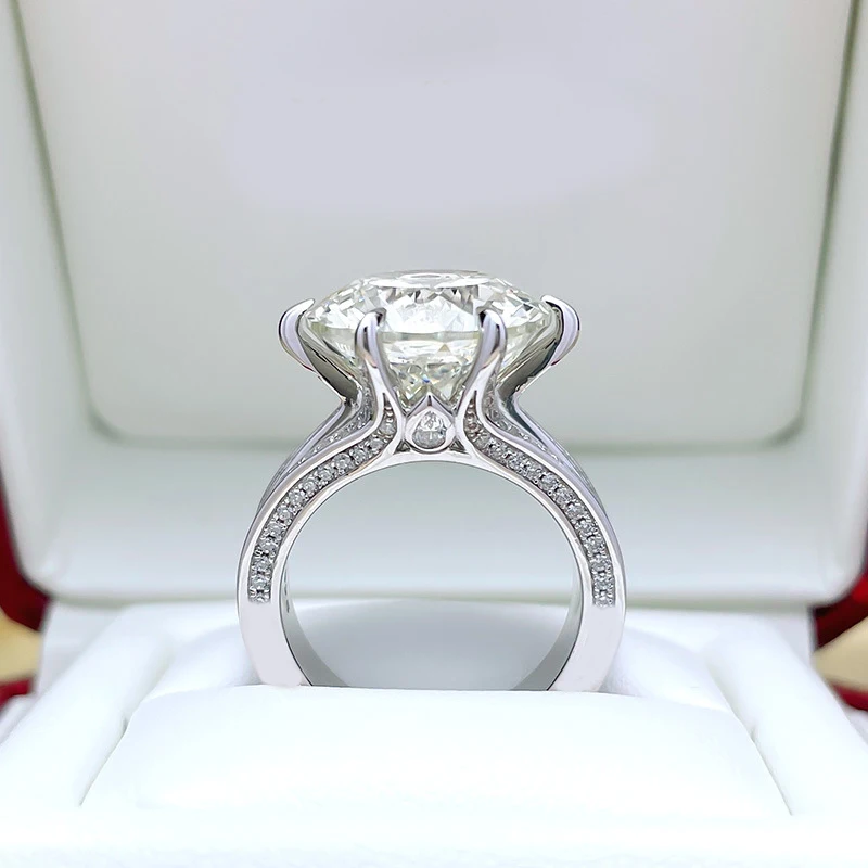 NKHOG Sparkling 10 Carat Moissanite Ring For Women 925 Sterling Silver Plated Pt950 Colorless Diamond Wedding Band Rings Jewelry
