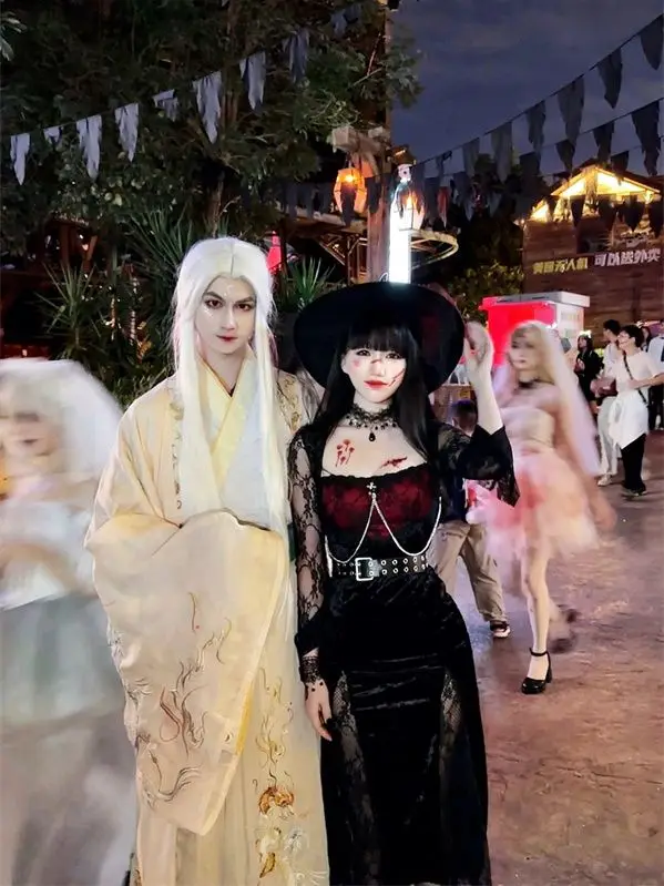 Vestido oscuro de manga larga con costuras de encaje estilo gótico para mujer, nuevo disfraz de Wansheng Cos para otoño
