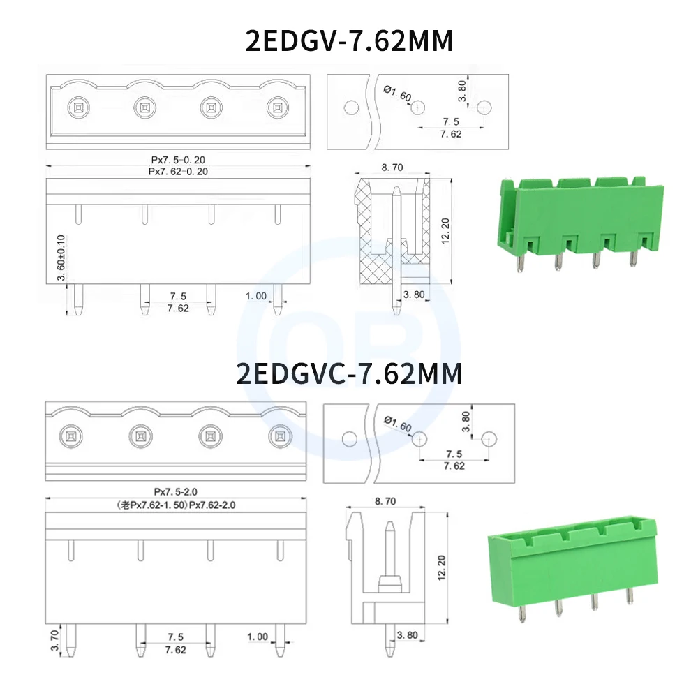 (10 pcs) KF2EDG 15EDG 7.62mm Plug-in Terminal Block 2EDGK + 2EDGV R / 2EDGVC RC 7.62 Open Close Plug Right Angle Straight 2~12P