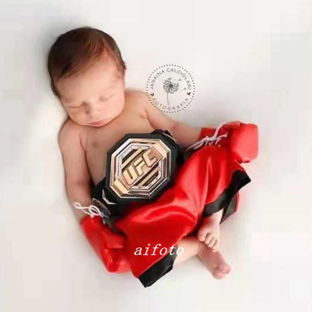 Newborn Photography Props Accessories Infant Photo Fight Boxing Glove Shorts For Baby Boxer Red Robe And Pants Set