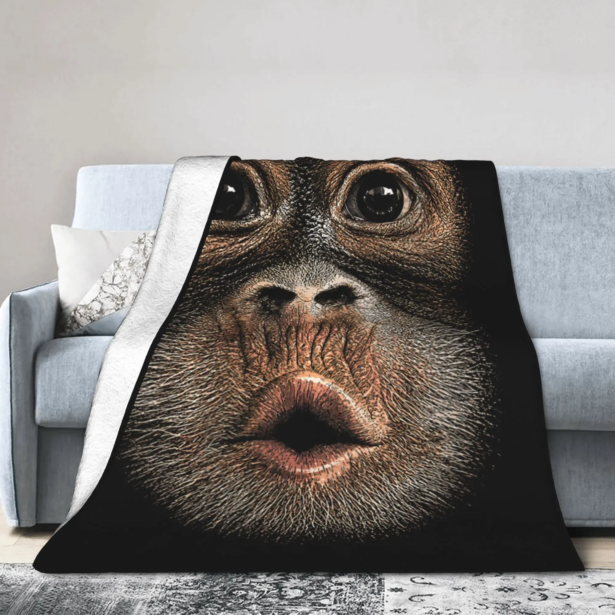 Funny Monkey Blowing Stomach Face Wool Blanket Meme Creative Bedding Throw Blanket for Bedspreads Ultra-Soft Gift Breathable