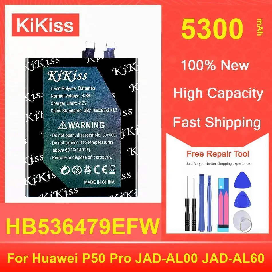 

Kikiss Battery 5300Mah HB536479EFW For Huawei P50 Pro JAD-AL00 JAD-AL60