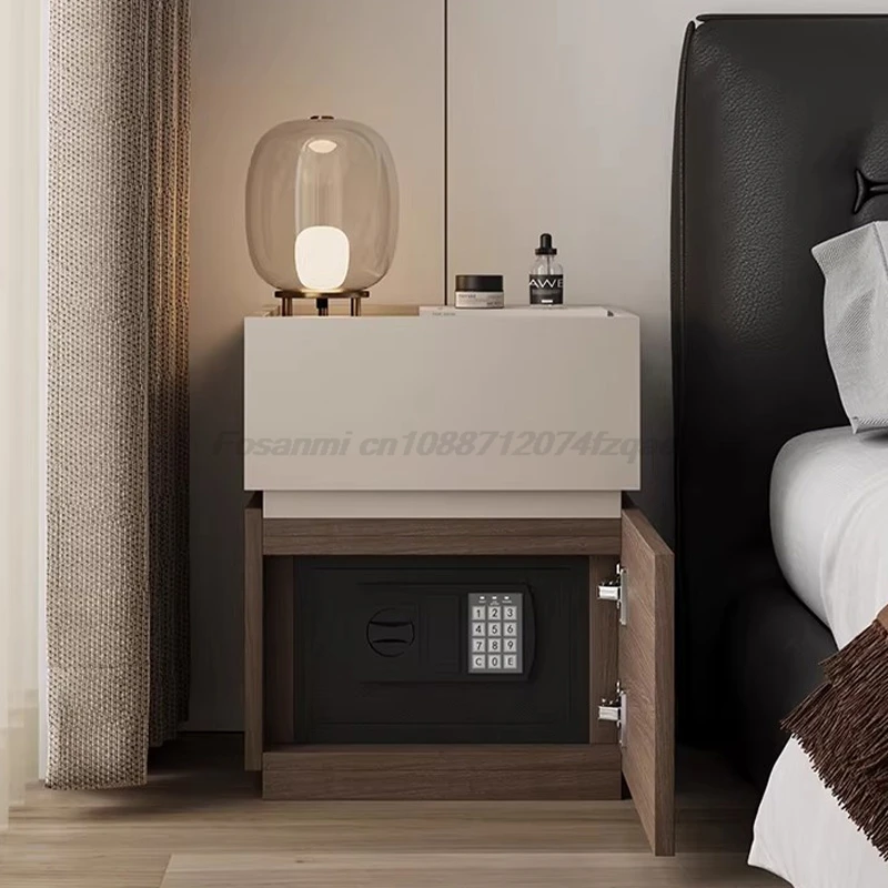 Italian Minimalist Nightstand With Safe Box Smart Storage Cabinet Luxury Modern Bedside Table Secure Private Bedroom Side Unit