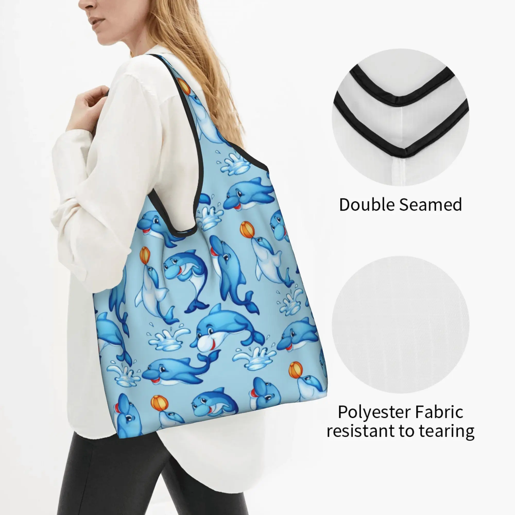 Funny Print Funny Colourful Creative Dolphins Printed  Shopping Tote Bags Portable Shoulder Shopper  Handbag