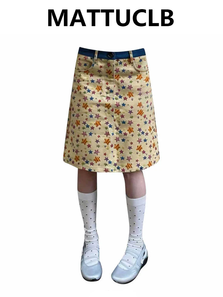 

Summer Women Midi Skirts Denim Skirts 2000s Aesthetic Korean College Style Y2k Abi American Retro Harajuku Shoujo Jean Skirt New