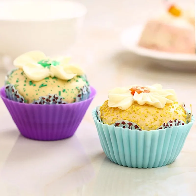 12Pcs Silicone Muffin Cupcake Mold Round Tart Top Pudding Cup Steamed Cake Mold image 4