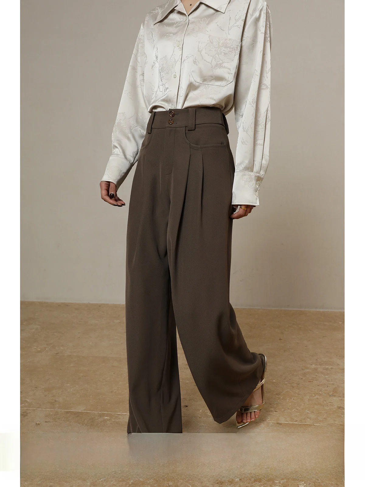 

Loose Casual Pants Women's Spring Pleated Design Drapey Wide Leg Suit Pants Original High Waist Commute Style Long Trousers