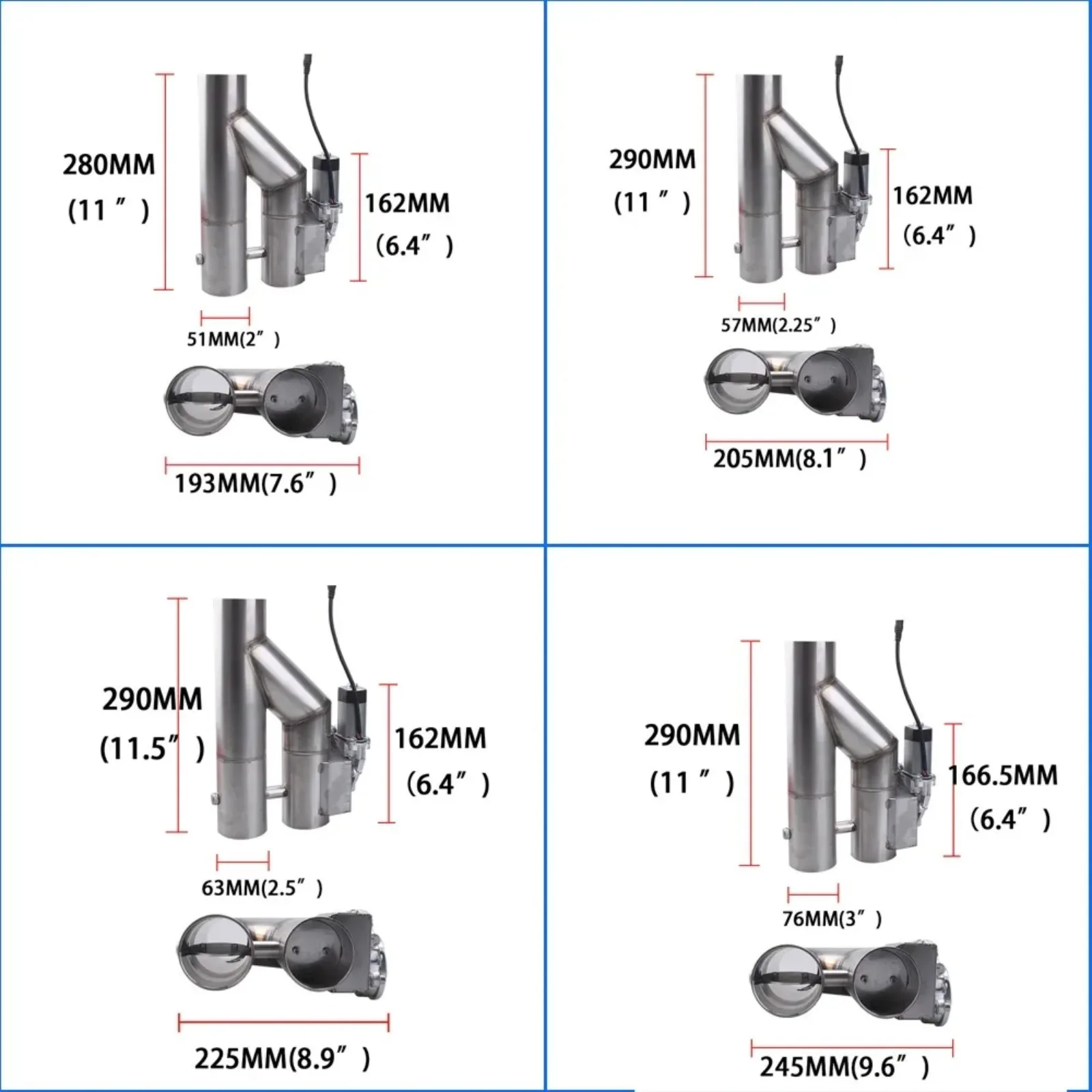 العالمي 2 ''2.5'' 3 "صمام مزدوج صمام العادم الكهربائي التحكم عن بعد 2 في 1 كاتم صوت الأنابيب الكهربائية مجموعة صمامات القطع #2