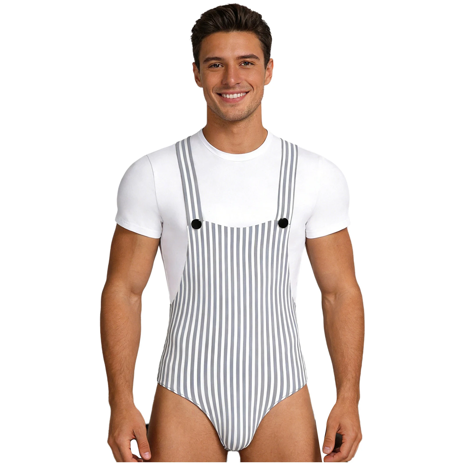 

Men's Striped Suspender Pajamas Nightwear Short Sleeve Fashion Suspender Jumpsuit for Lounging Sleeping Party Raves Outfits