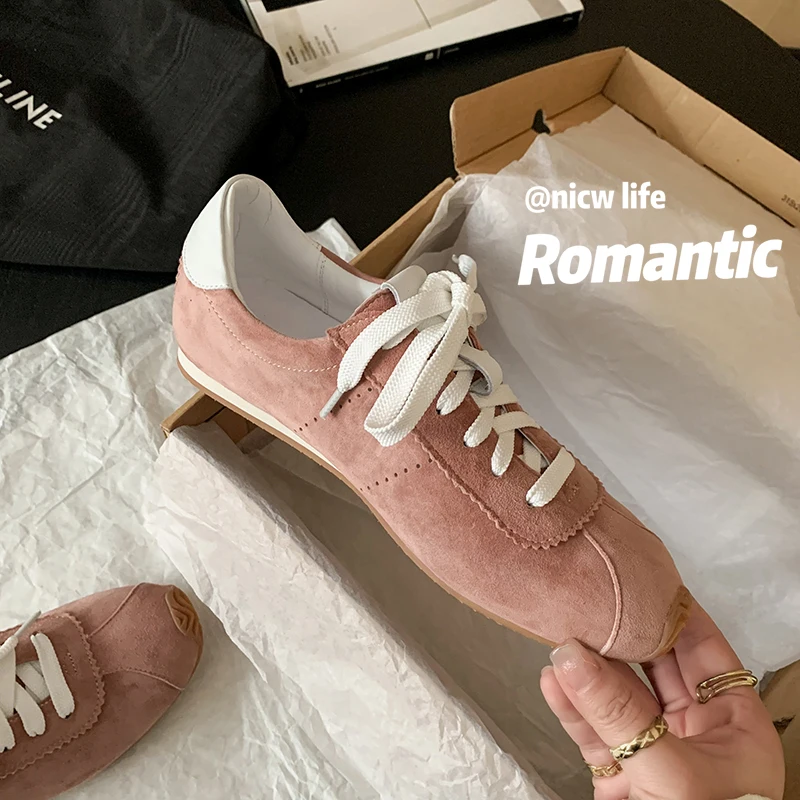 

Женские кроссовки на плоской подошве для весны и осени, серые, из овечьей замши, повседневные, модные, на шнуровке, уютные туфли