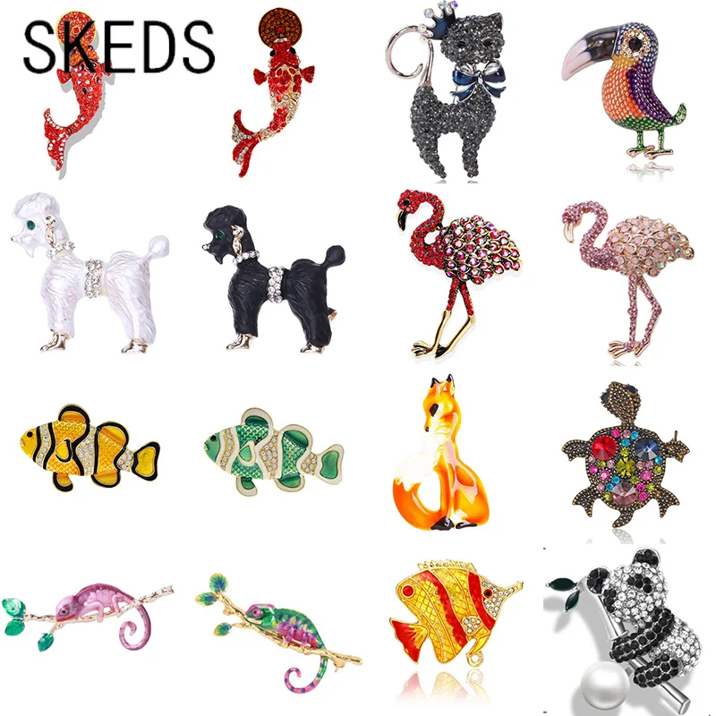 

SKEDS 24 Styles Fashion Women Men Fish Owl Crystal Brooches Pins Trendy Luxury Animal Brooch Jewelry Clothing Coat Buckle Badges