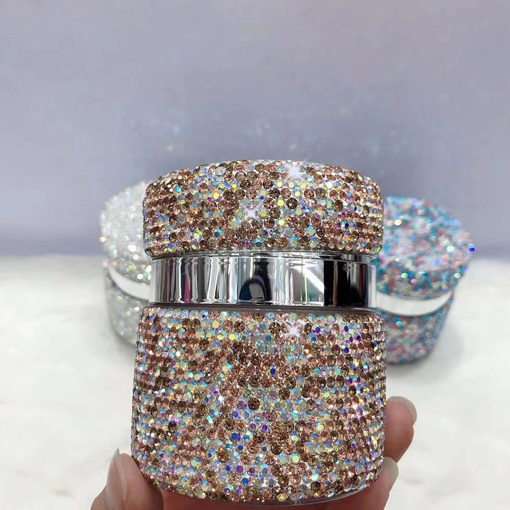 Sparkling Rhinestones Airless Cream Jar Vacuum Empty Bottle Pump Jar Bottle Travel Refillable Lotions Cosmetic Storage Container