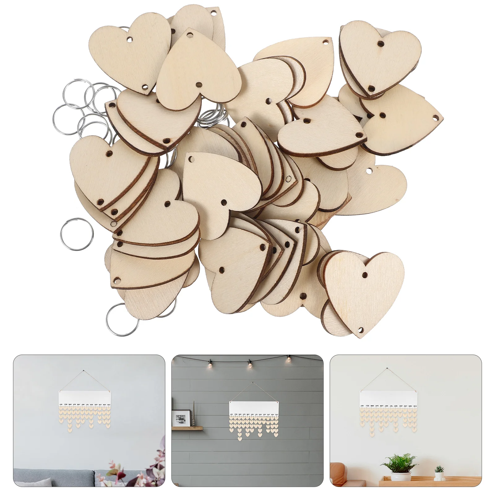 50 Pcs Birthday Board Circles and Hearts Label Wooden Hanging Calendar Sign Reminder