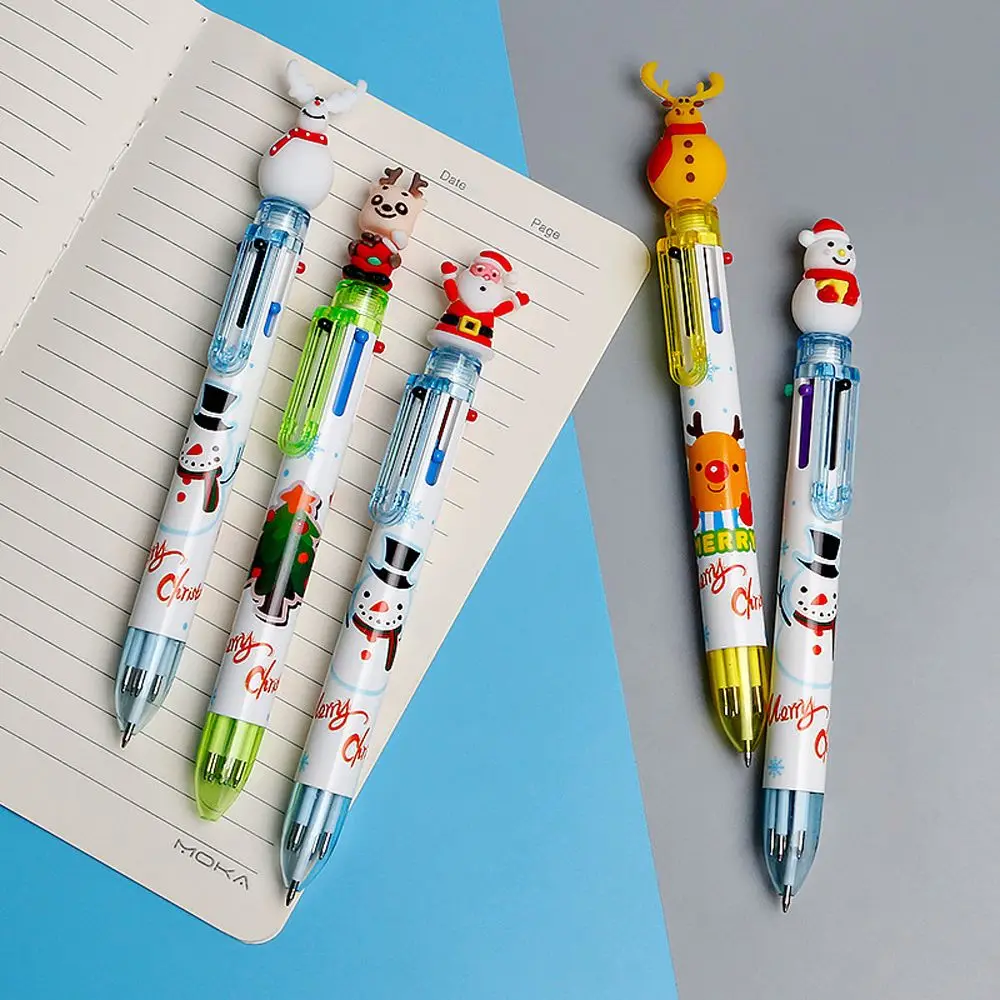 1PC Cartoon Xmas Tree Deer Elementary School Christmas Ballpoint Pen Six Color Pen Santa Claus Stationery