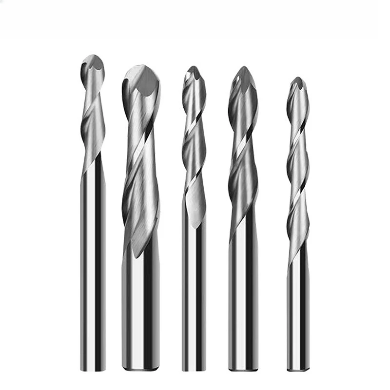 Fresa espiral de carburo sólido de 2 filos con punta de bola para router CNC, para grabado en madera, metal y acrílico