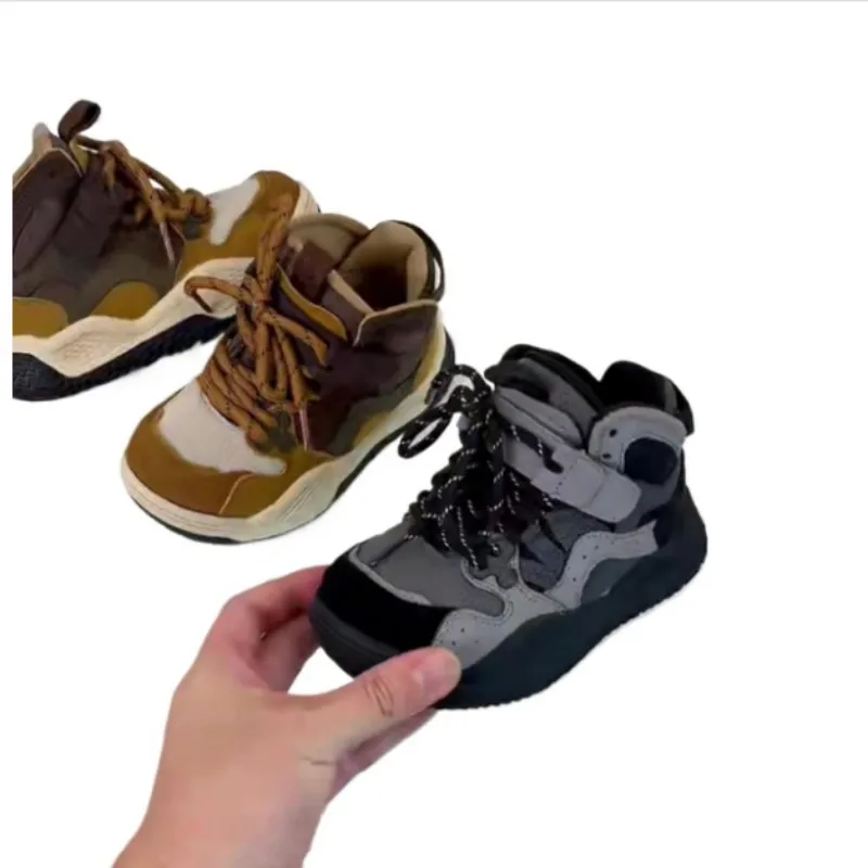 

2025 Autumn New Children's Sports Shoes Boys' Fashion Splicing Bread Shoes Girls' Casual Thick soled Board Shoes Size 26-37