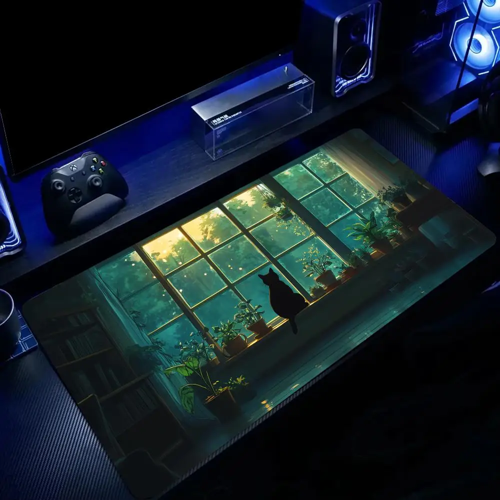 

Дизайн иллюстрации комнаты и кошки Dimly с подсветкой Коврик для мыши Настольный коврик Нескользящий офисный коврик с прошитыми краями Игровой коврик Коврики для компьютерной мыши