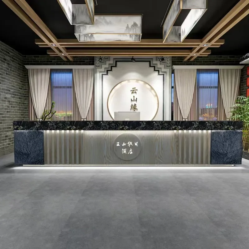 New Chinese Retro Hotel B&B Bar Reception Desk Hot Pot Restaurant Checkout Counter Foot Bath Shop Health Center Front Desk