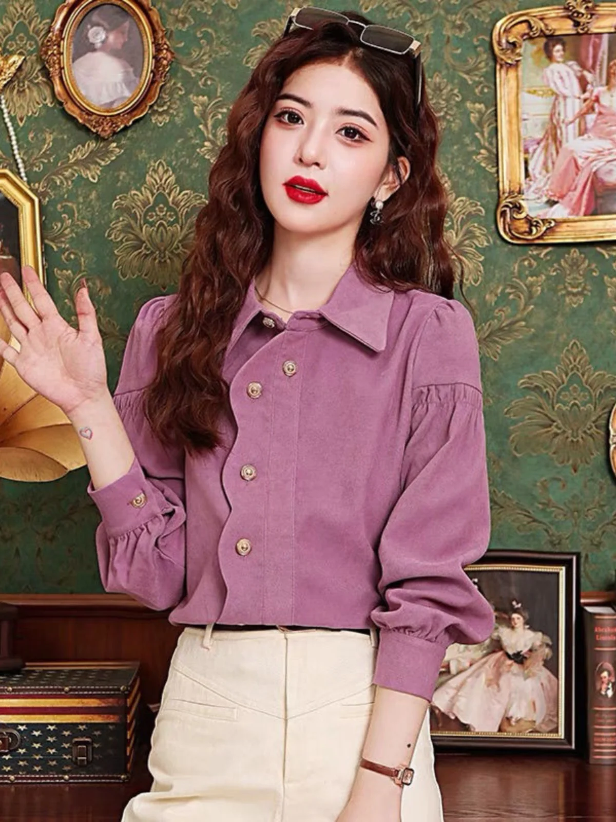 

Осенне-зимняя женская вельветовая рубашка с длинным рукавом и воротником, модная, универсальная, качественная, свободного кроя, из полиэстера