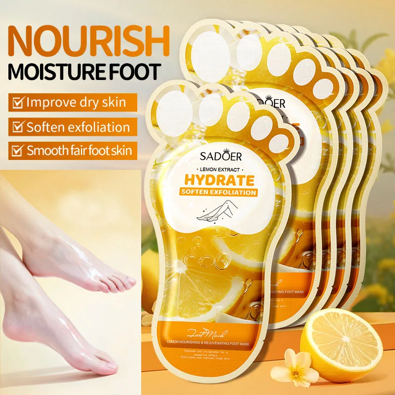 Mascarilla exfoliante para pies con ácido hialurónico, suela suave, nutre los pies, cuidado de los pies, mascarilla exfoliante blanqueadora, cuidado de la piel de los pies, 3/5 uds.