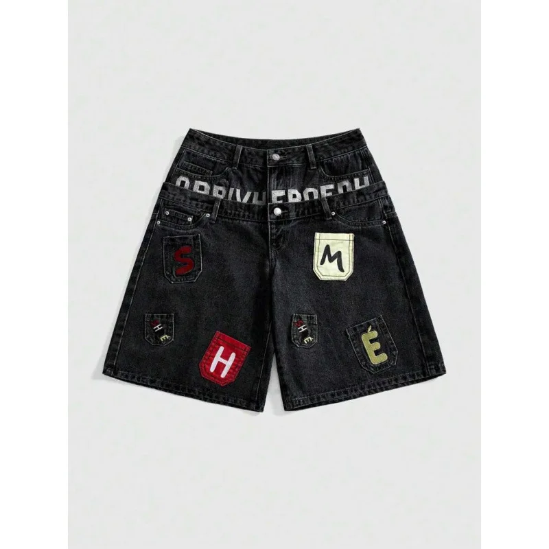 

Vintage Style Fake Two-Piece Denim Shorts Women's plus Size Neutral Fit High Waist Short Shorts Other Material 100%