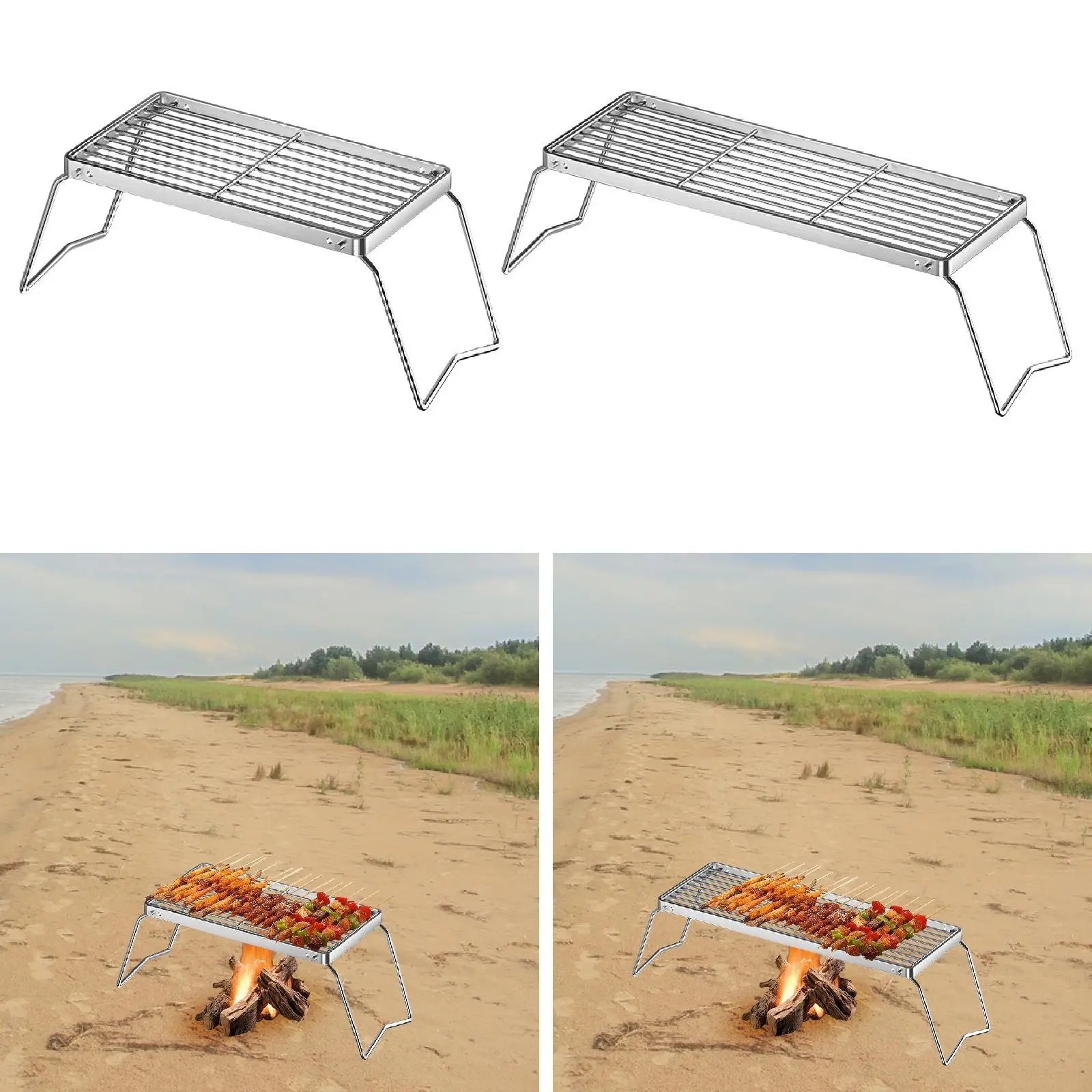 Folding Campfire Grill Compact Lightweight Heavy Duty Multipurpose Grilling Rack for Fishing Barbecue Backpacking Hiking Travel