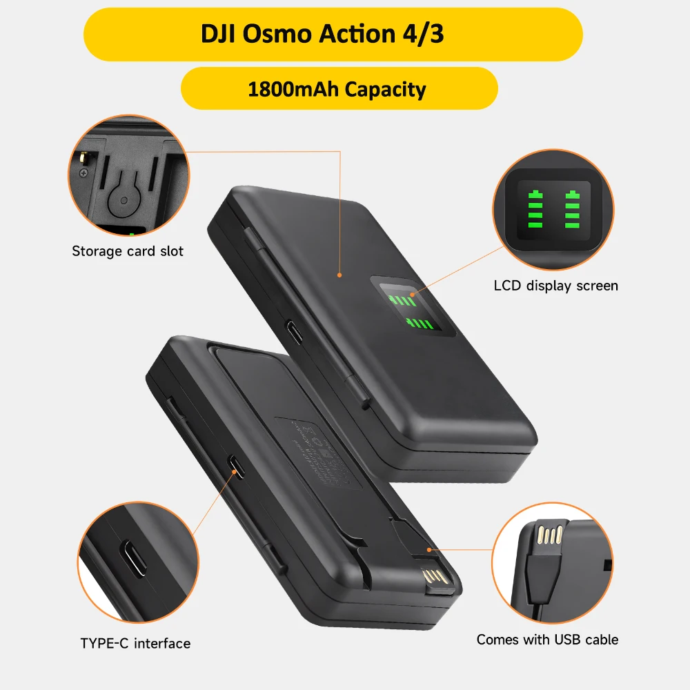 For DJI OSMO Action 4 Action 3 Battery Fast Charging Action4 Action3 Battery with Type C Dual Slot Charger Camera Accessories