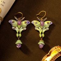 Vintage Ethnic Style Pink and Green Butterfly Pendant Earrings Suitable for Women's Daily Wear Jewelry Accessories Gifts 4