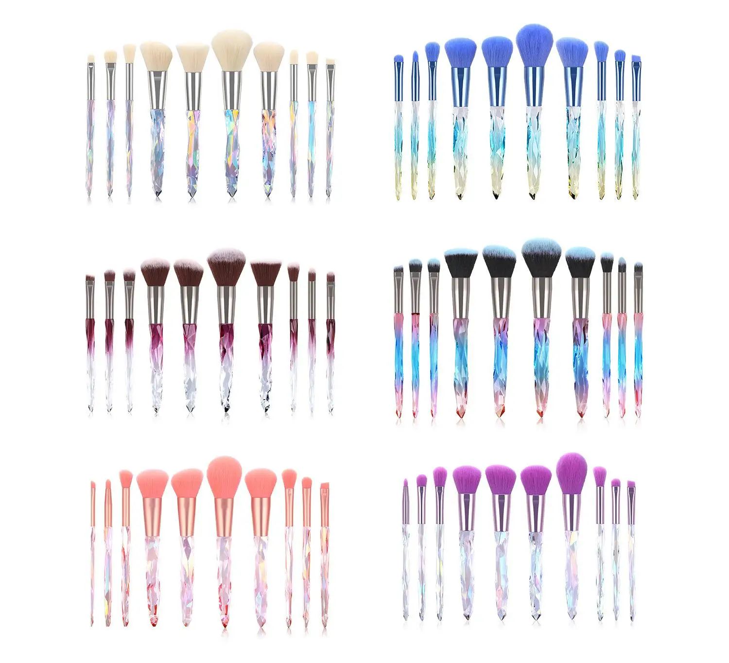 15-Piece Crystal Handle Makeup Brush Set, Professional Brushes Kit with Transparent Design for Full Face Cosmetics