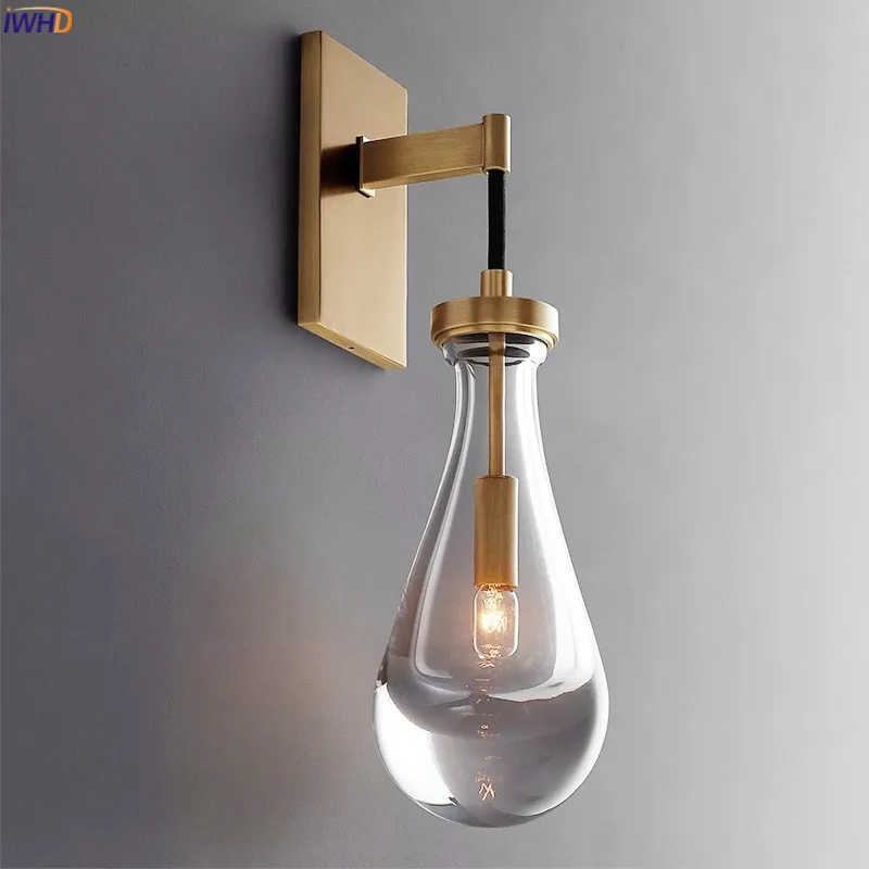 iwhd gota de agua cristal conduziu a luz da parede luminarias pecas cobre quarto sala estar espelho do banheiro ao lado lampada nordic wandlamp 01